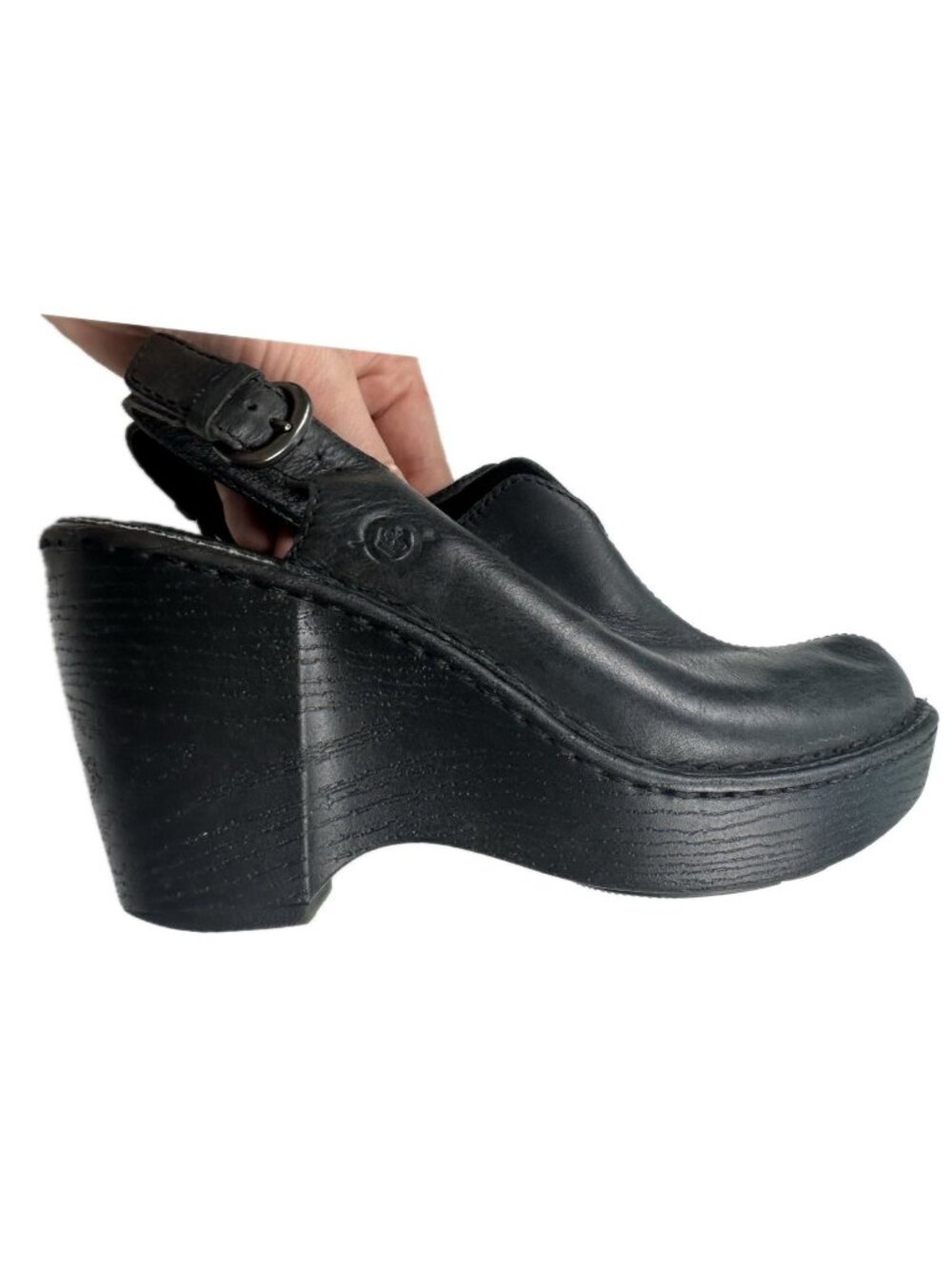 Born Black Leather Slingback Clogs Heels Women Size US 6M Comfort Casual Career